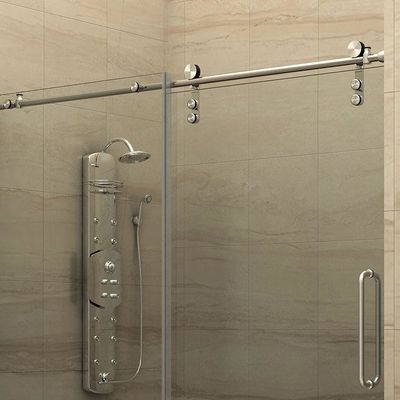 Cuarto de ducha de vidrio sin marco Cuarto rodante de granja Puerta corredera de pista Kit de hardware con bandeja de acrílico