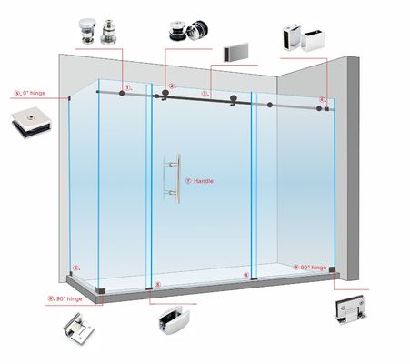 8-12 Vidrio de seguridad grueso Hardware Sistema de vidrio conjunto Accesorios de baño Kit de puertas correderas