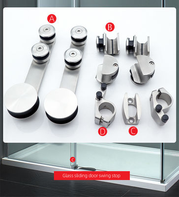 Alta dureza y durabilidad Kit de puertas correderas de cristal plateado/negro para baño para vidrio de 6-12 mm