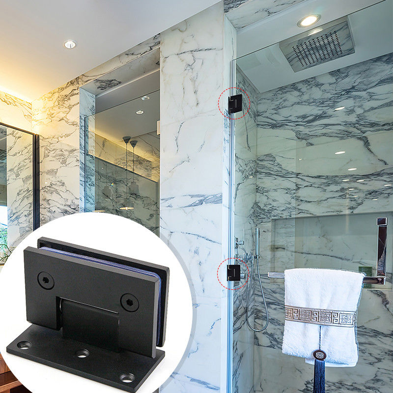 Diseño moderno Matt Acero inoxidable negro 90 grados montado en la pared ducha bisagra de la puerta de vidrio