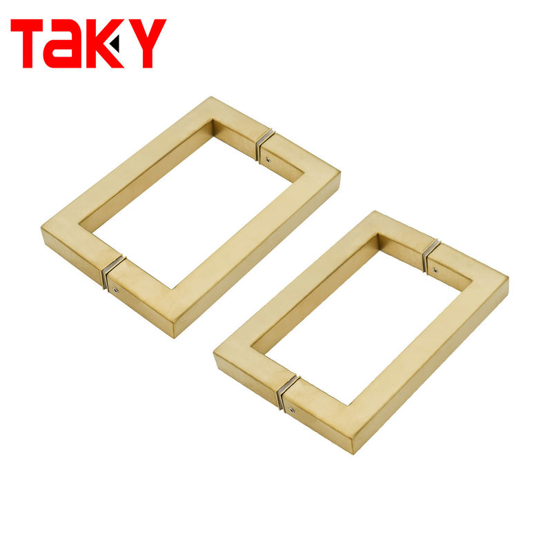 Puerta de ducha de acero inoxidable moderna con mango de puerta de cristal de color dorado cuadrado