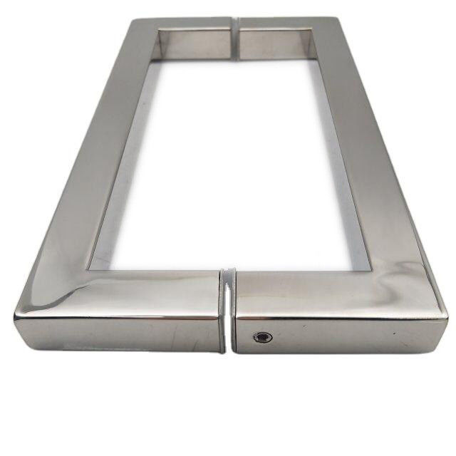 Puerta de cristal de acero inoxidable con manija y muestra