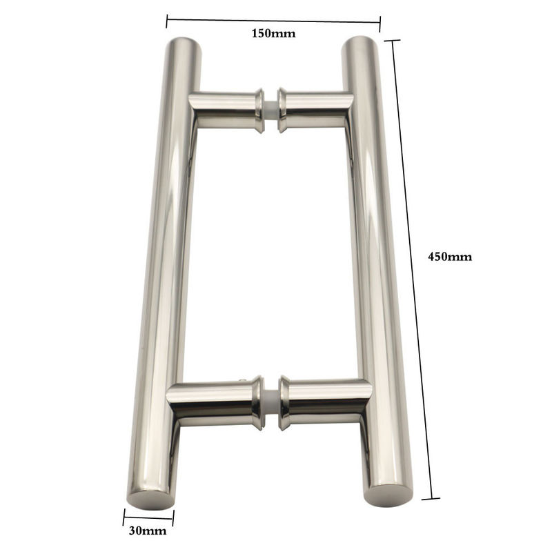 Manija de tira en forma de H de acero inoxidable para puertas de cristal de baño en edificios de oficinas