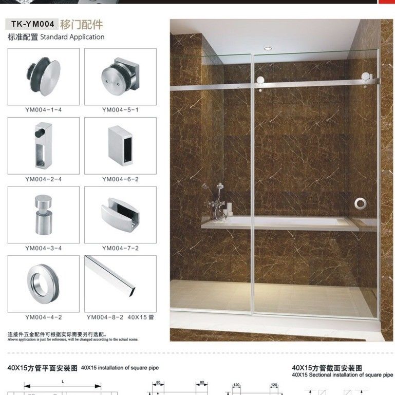 Baño de hotel esencial puerta corredera de ducha de espejo moderna SS304 para la renovación