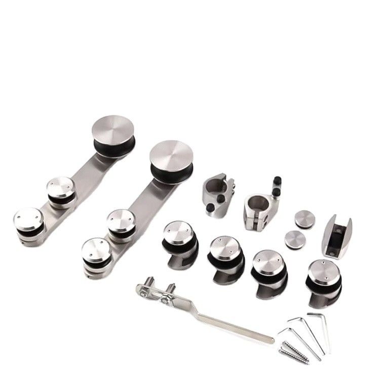Alta dureza y durabilidad Kit de puertas correderas de cristal plateado/negro para baño para vidrio de 6-12 mm