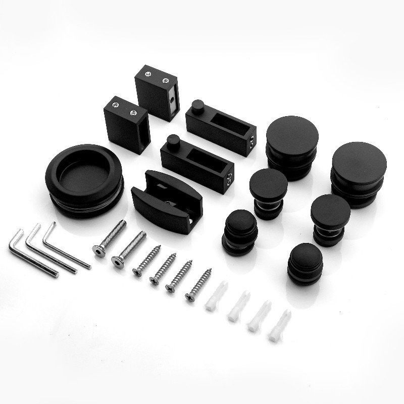 Puerta corredera pista de granero Kit de ducha Accesorios de hardware de vidrio de acero inoxidable Matt Negro
