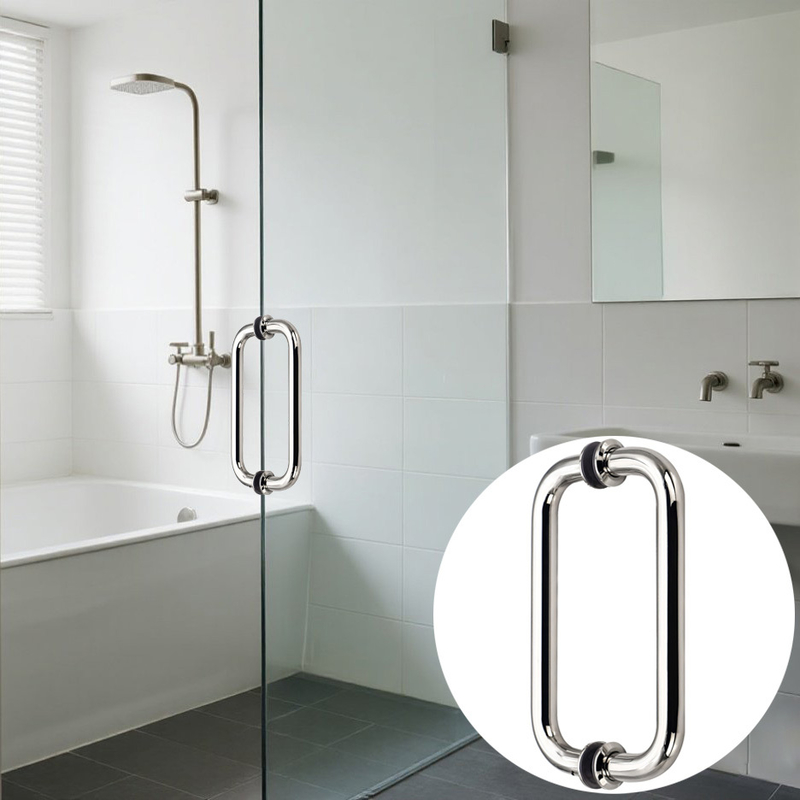 Acero inoxidable 304 electroplacado tubo redondo de plata manija de puerta de vidrio corredera