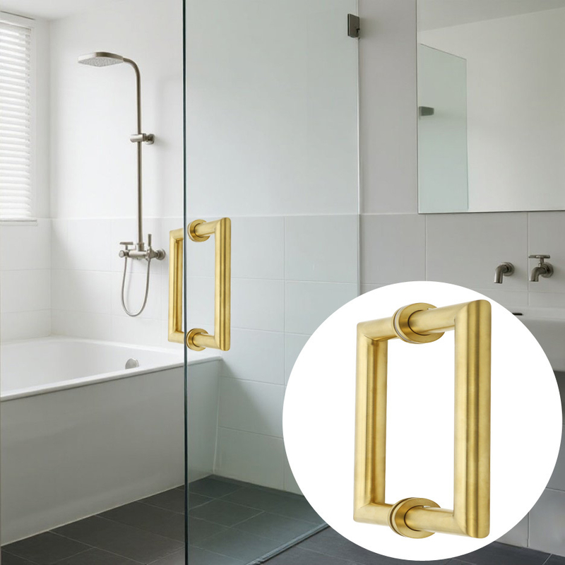 Tirador dorado para puerta principal de vidrio, tubo redondo de metal y cuadrado