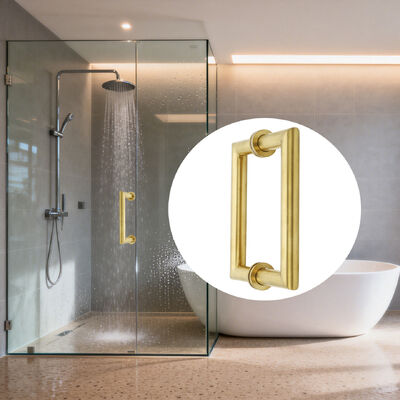 Buen precio SS304 Acero inoxidable acabado de satén cepillado 203*203*19*1.0mm Manija de puerta de cristal de ducha para baños modernos en línea