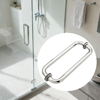 Buen precio Tirador de puerta de ducha de baño con superficie de espejo en forma de C de acero inoxidable, manijas tubulares de puerta de vidrio en línea