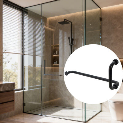 Buen precio Manija de puerta de vidrio para ducha, manija de ducha redonda negra de acero inoxidable 304 de 12 pulgadas en línea