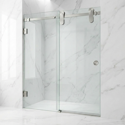 Buen precio Sistema de puerta corrediza de vidrio sin marco, accesorios corredizos de puerta de vidrio para ducha de acero inoxidable en línea
