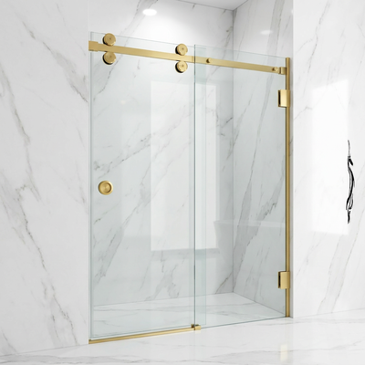 Buen precio Kits de puertas corredizas de vidrio doradas Sistemas de puertas corredizas de vidrio para cuarto de ducha de acero inoxidable en línea