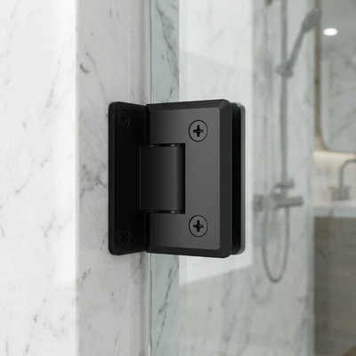 Fabricante de bisagra de puerta de ducha de cierre suave, sólida, sin marco, negra, estilo americano, 90 grados